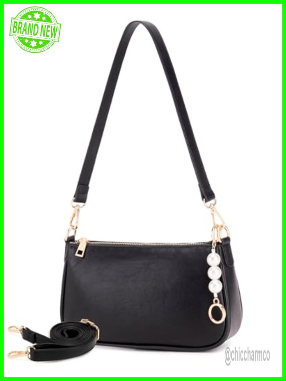 Vegan Leather Crossbody Shoulder Bag with 3 Detachable Straps